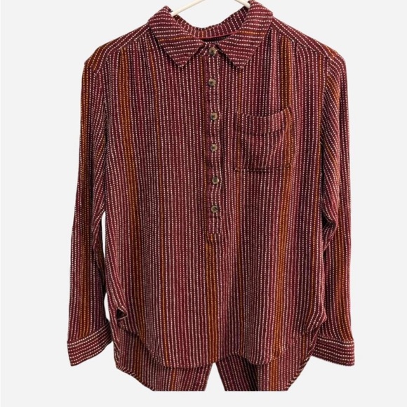 ANTHROPOLOGIE Isadora Wool Blend Stripe Red Button Back Tunic Shirt Size XS - Picture 6 of 11